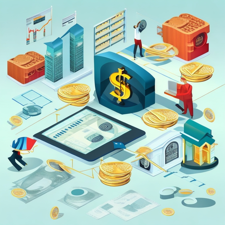 An illustrative image showcasing a variety of financial elements such as charts, graphs, dollar signs, and coins in a structured schema, symbolizing the comprehensive and organized approach to managing finances.